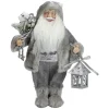 12" Gray And White Standing Santa Claus Christmas Figurine With Bag And Lantern