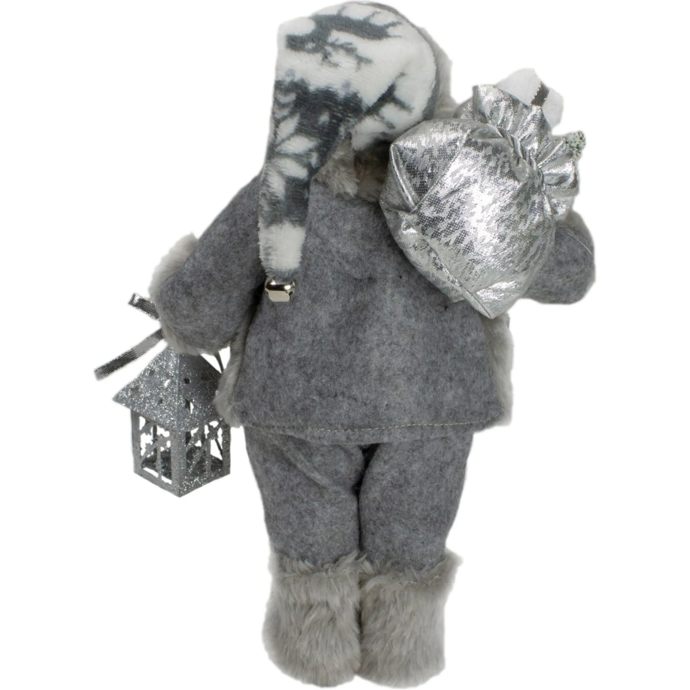 12" Gray And White Standing Santa Claus Christmas Figurine With Bag And Lantern