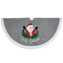 48" Gray And White Traditional Happy Santa Christmas Tree Skirt