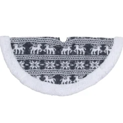 20" Gray Reindeer Lodge Mini Christmas Tree Skirt With High Pile Fleece Trim