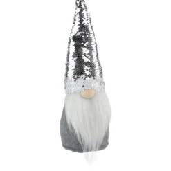14" Gray Standing Christmas Gnome With Silver Flip Sequin Hat