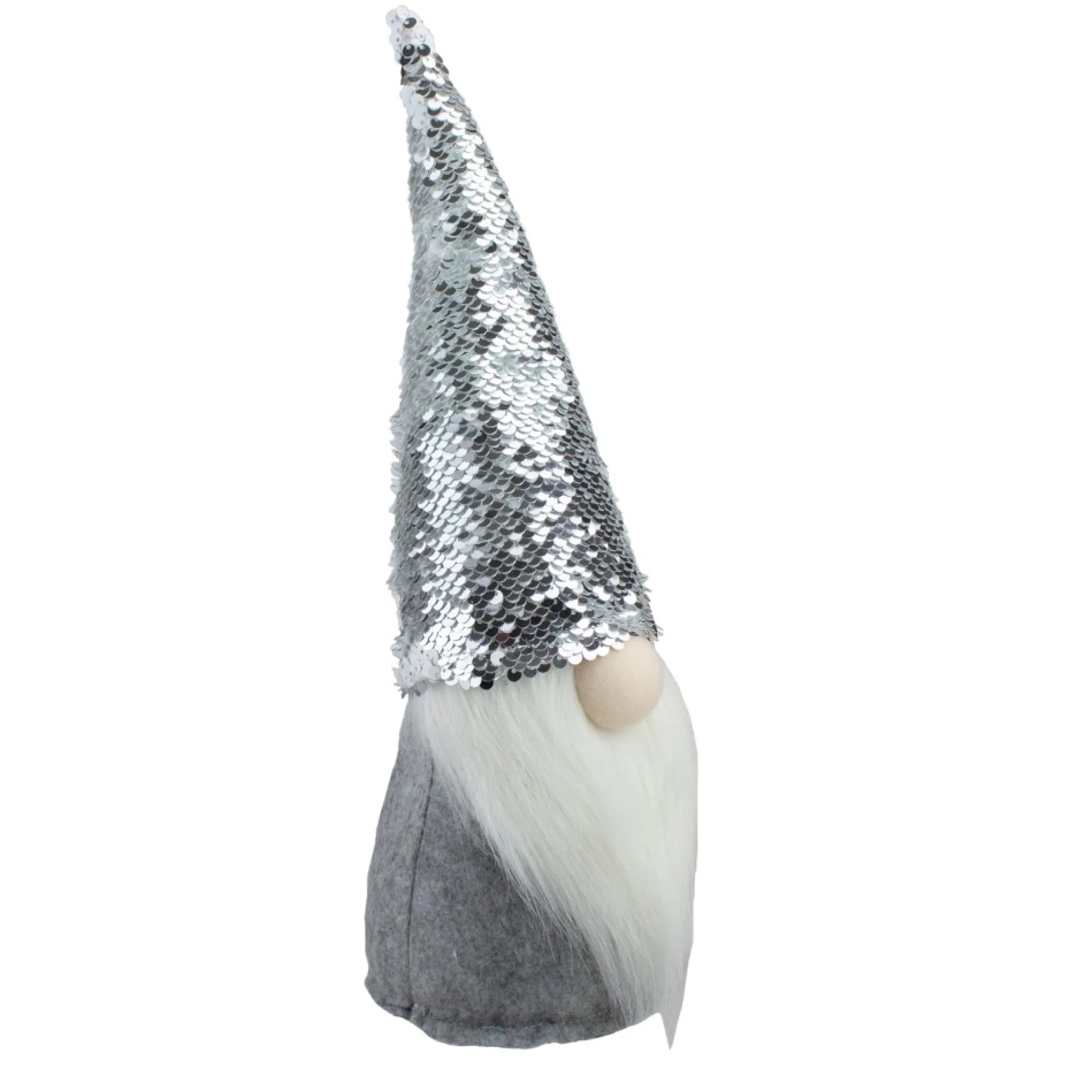 14" Gray Standing Christmas Gnome With Silver Flip Sequin Hat