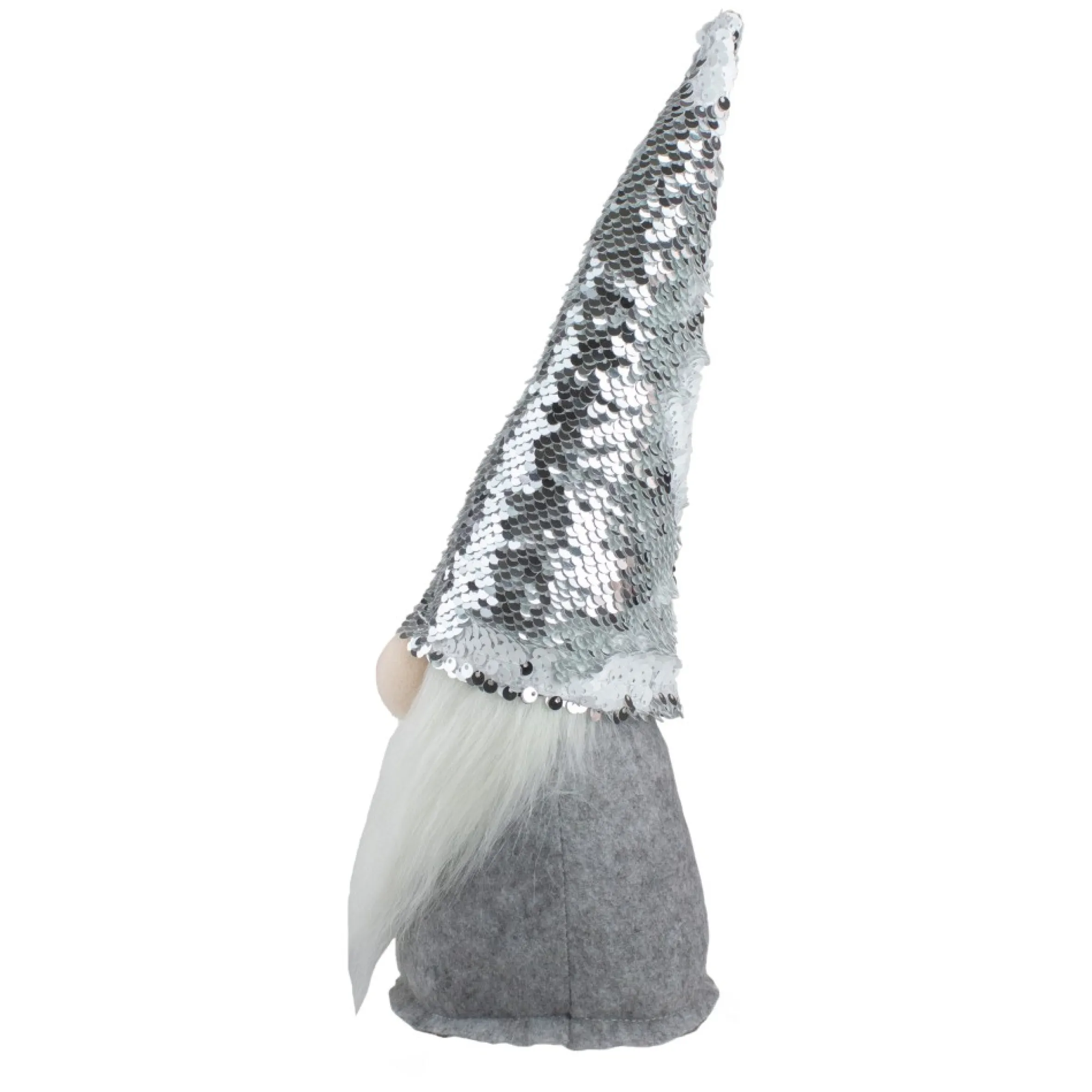 14" Gray Standing Christmas Gnome With Silver Flip Sequin Hat