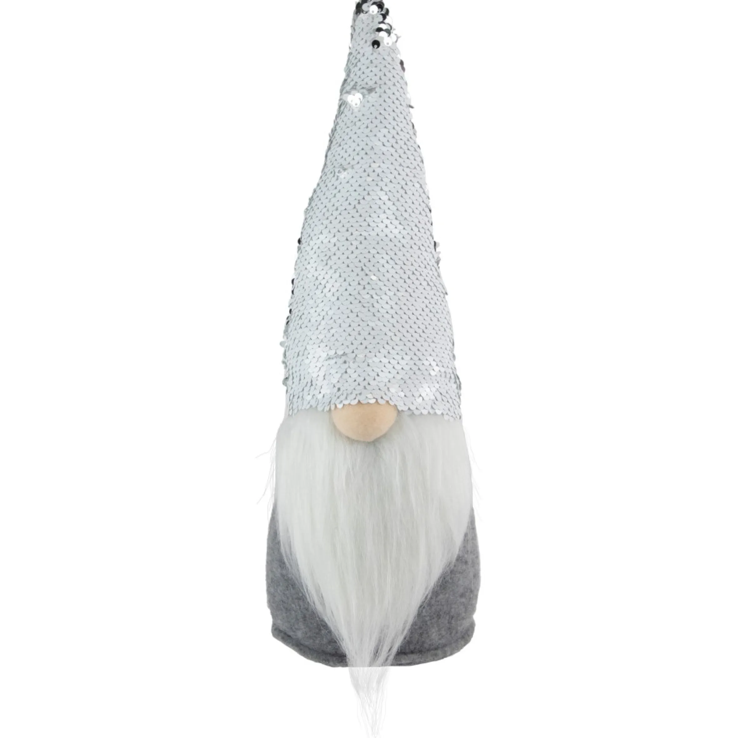 14" Gray Standing Christmas Gnome With Silver Flip Sequin Hat
