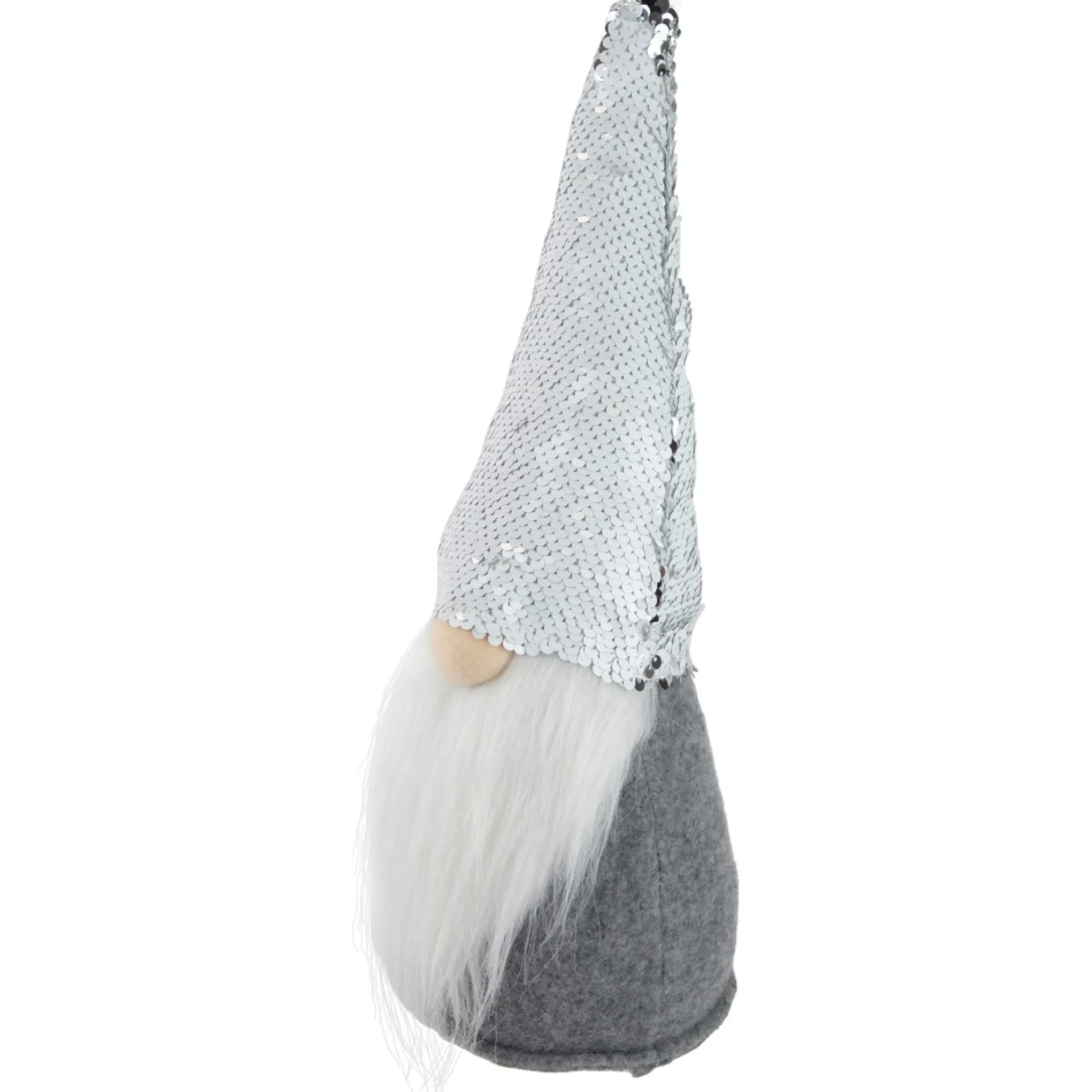 14" Gray Standing Christmas Gnome With Silver Flip Sequin Hat