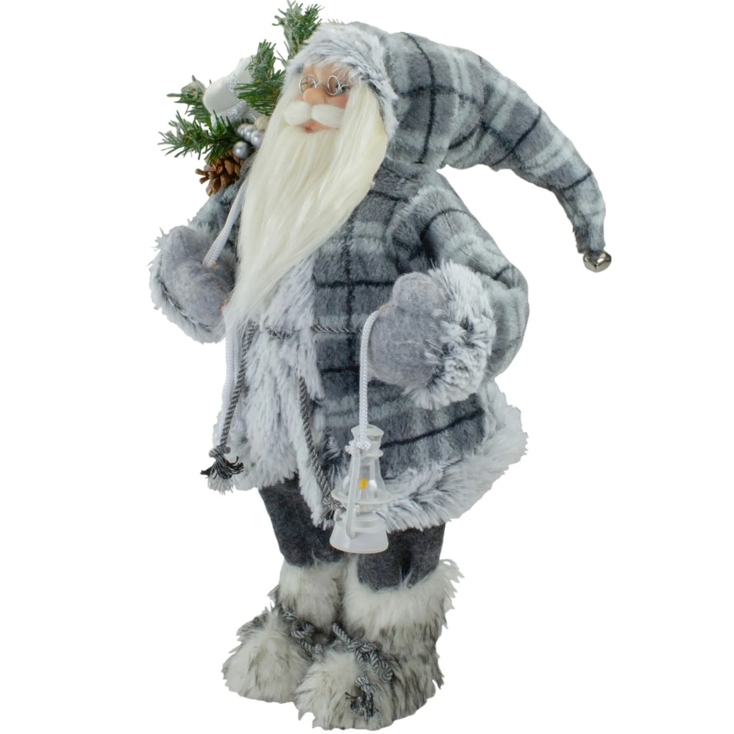 18" Gray Standing Santa Christmas Figure With Lantern