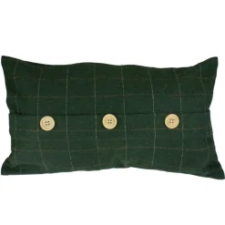 20" Green And Beige Rectangular Velvet Throw Pillow With Buttons