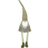 29" Green And Beige Sitting Gnome With Knitted Hat And Dangling Legs Christmas Figure