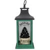 12" Green And Black Led Candle With Christmas Tree Tabletop Lantern
