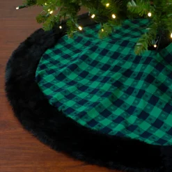 48" Green And Black Plaid Christmas Tree Skirt
