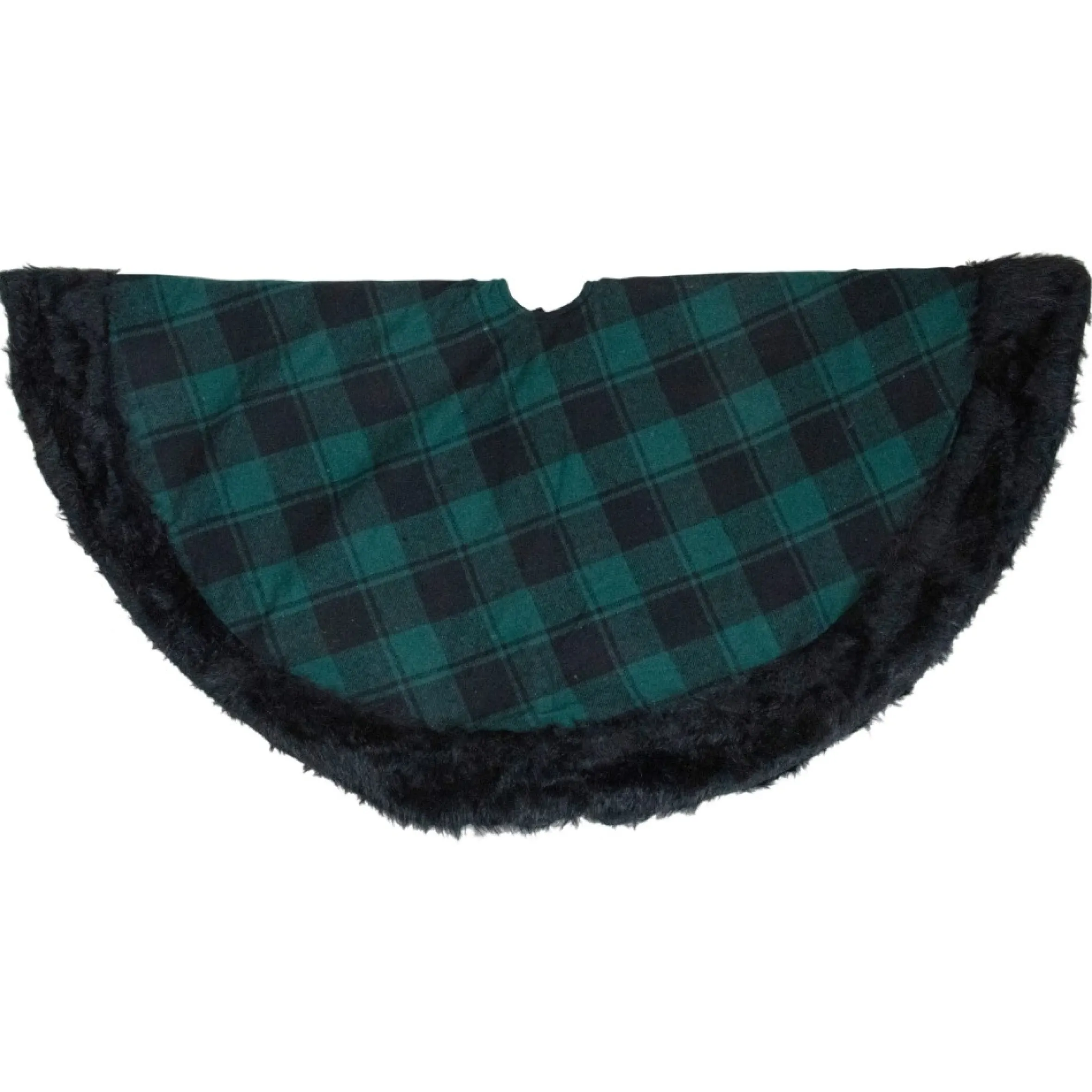 48" Green And Black Plaid Christmas Tree Skirt With Faux Fur