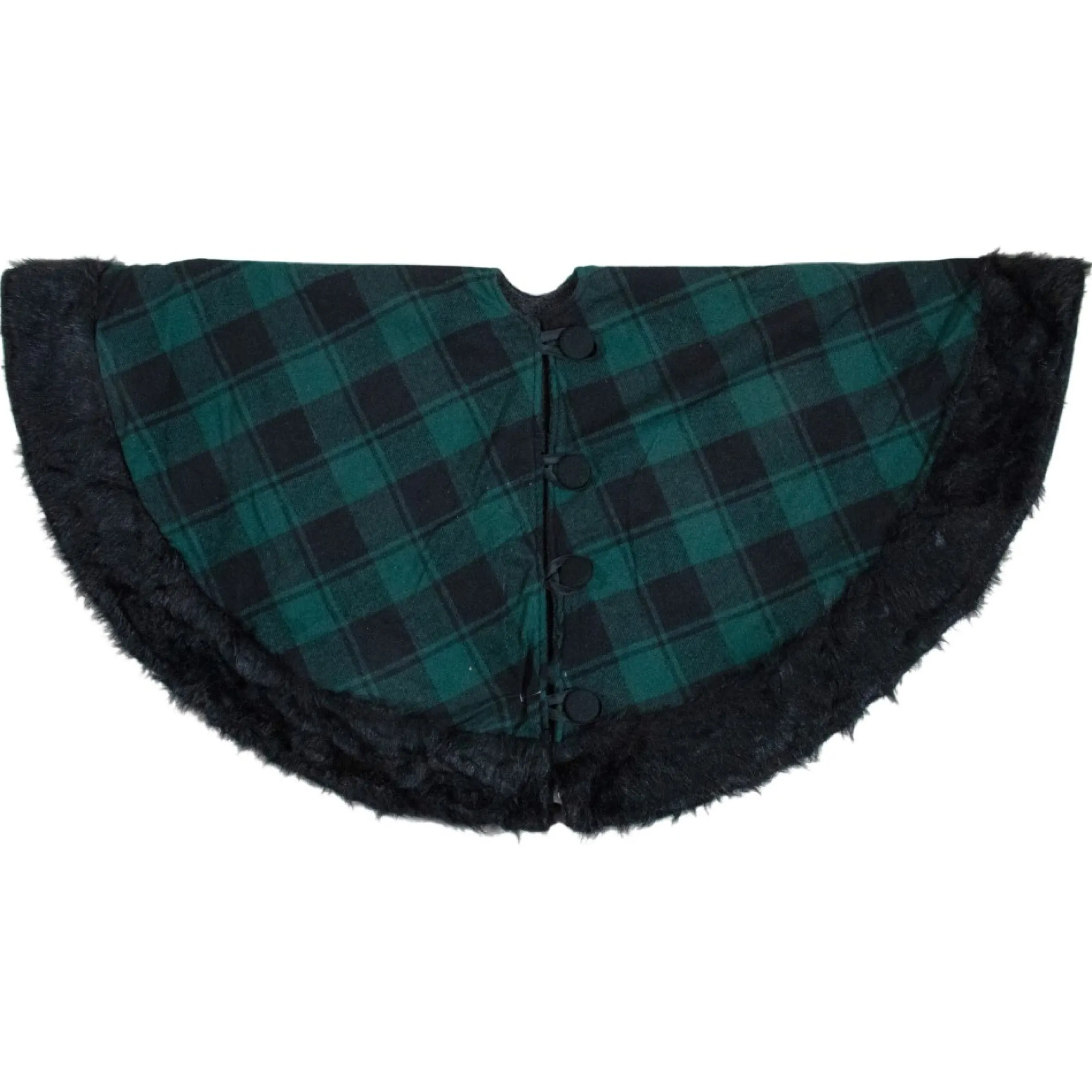 48" Green And Black Plaid Christmas Tree Skirt With Faux Fur