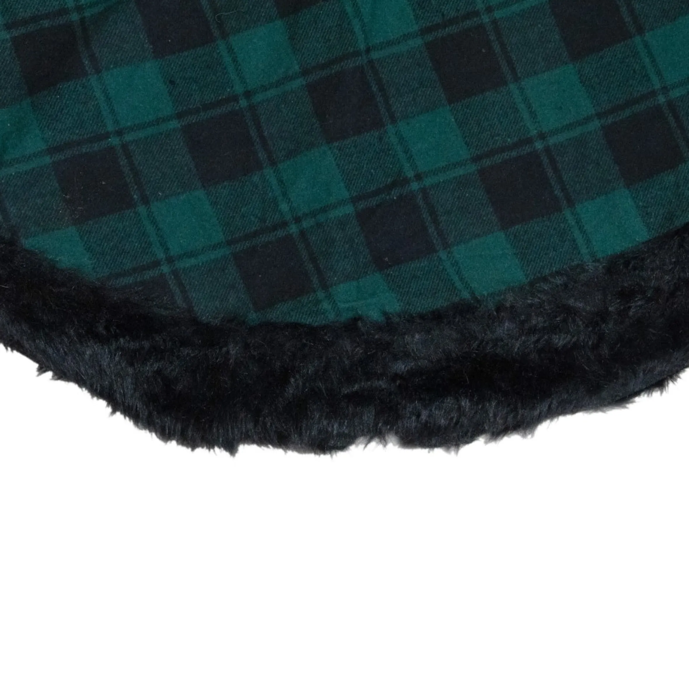 48" Green And Black Plaid Christmas Tree Skirt With Faux Fur