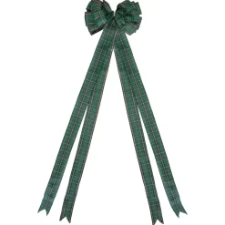 50" Green And Black Plaid 16 Loop Christmas Bow Decoration