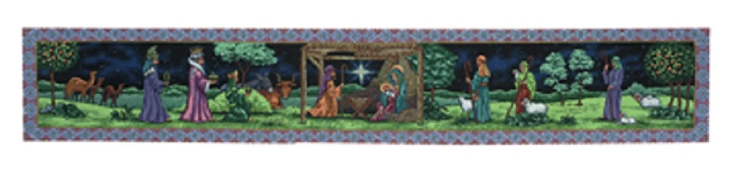 72" Green And Blue First Christmas Nativity Scene Table Runner