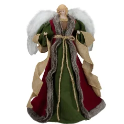 18" Green And Brown Angel In A Dress Christmas Tree Topper - Unlit