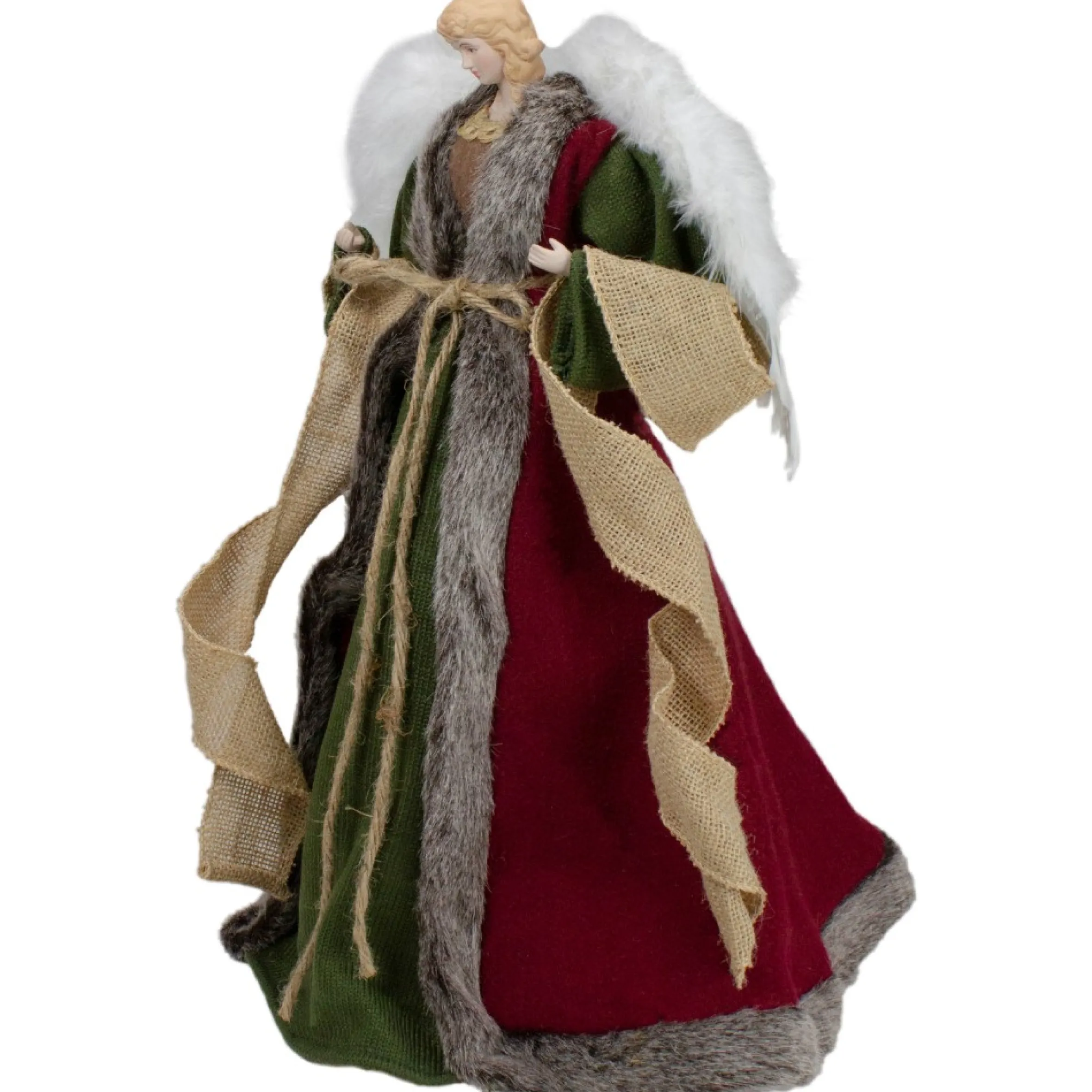 18" Green And Brown Angel In A Dress Christmas Tree Topper - Unlit