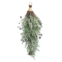 31" Green And Brown Frosted Pine Cone Twig Artificial Christmas Swag