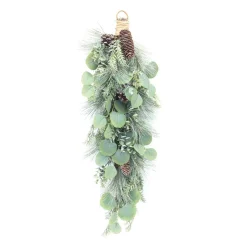 31" Green And Brown Frosted Pine Eucalyptus Artificial Christmas Swag
