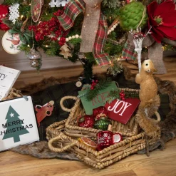 47" Green And Brown Plaid Round Christmas Tree Skirt