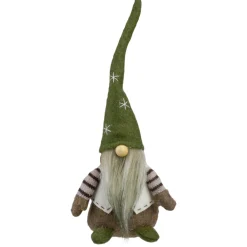 12" Green And Brown Sitting Gnome With Vest Christmas Figure