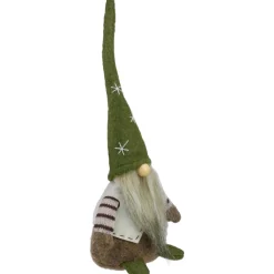 12" Green And Brown Sitting Gnome With Vest Christmas Figure