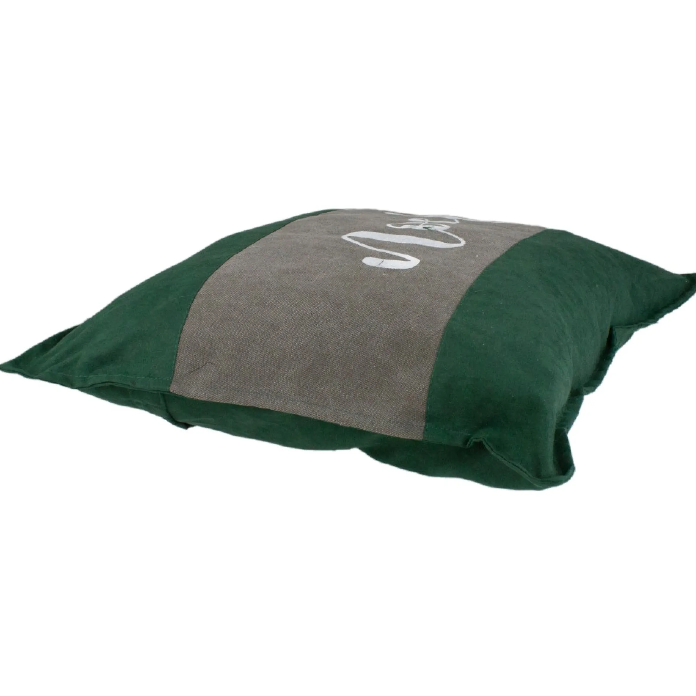 18" Green And Brown Suede "Noel" Christmas Square Throw Pillow