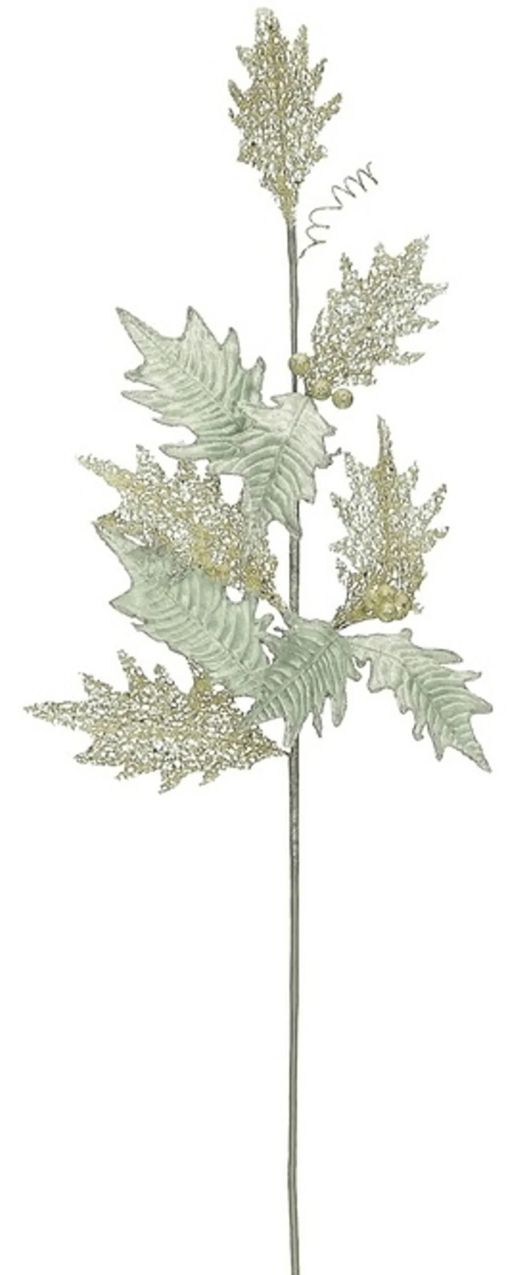 32" Green And Gold Glittered Sheer Artificial Holly Spray