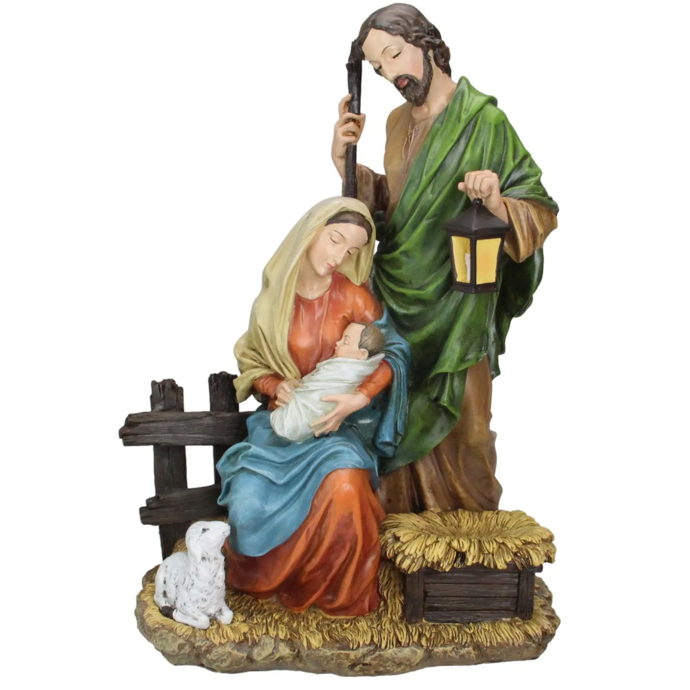 15" Green And Orange Holy Family Christmas Nativity Figure