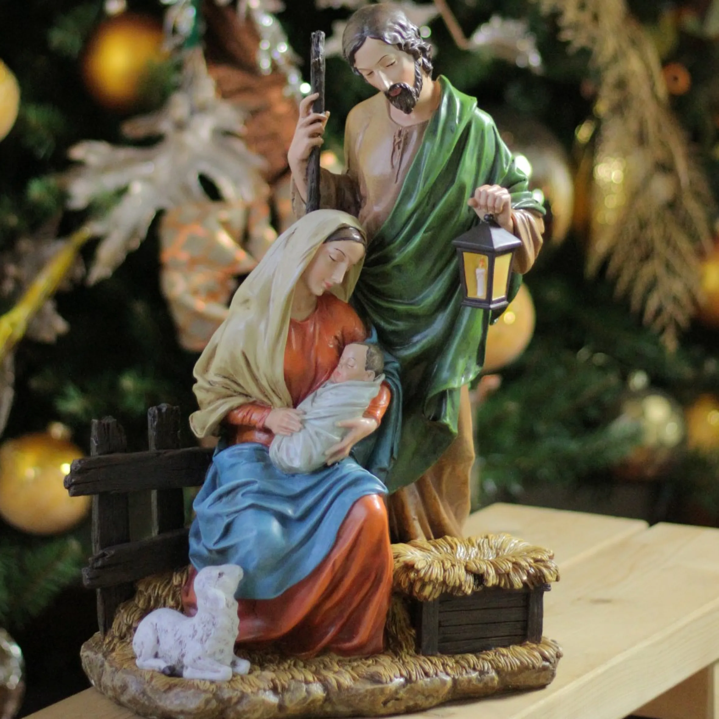 15" Green And Orange Holy Family Christmas Nativity Figure