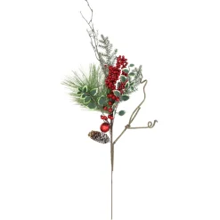 32" Green And Red Berries And Pinecones Frosted Artificial Christmas Spray
