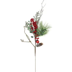 32" Green And Red Berries And Pinecones Frosted Artificial Christmas Spray
