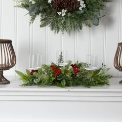 20" Green And Red Berries Christmas Triple Candelabrum