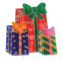 17" Green And Red Double-Sided Lighted Holographic Shimmering Christmas Presents Window Silhouette