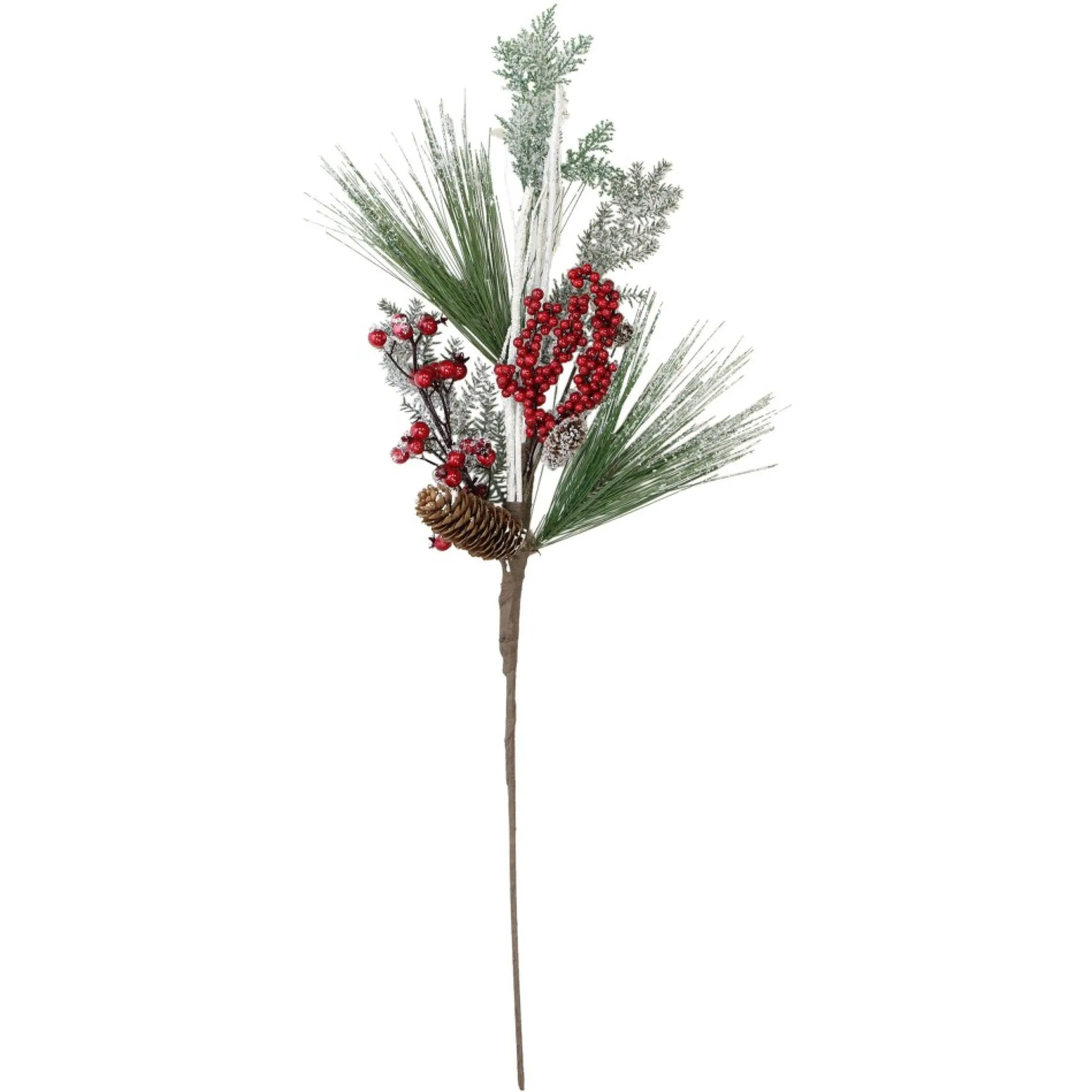 31" Green And Red Frosted Artificial Christmas Spray With Berries And Pine Cones