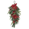 26" Green And Red Gilded Poinsettia Christmas Teardrop Swag, Unlit