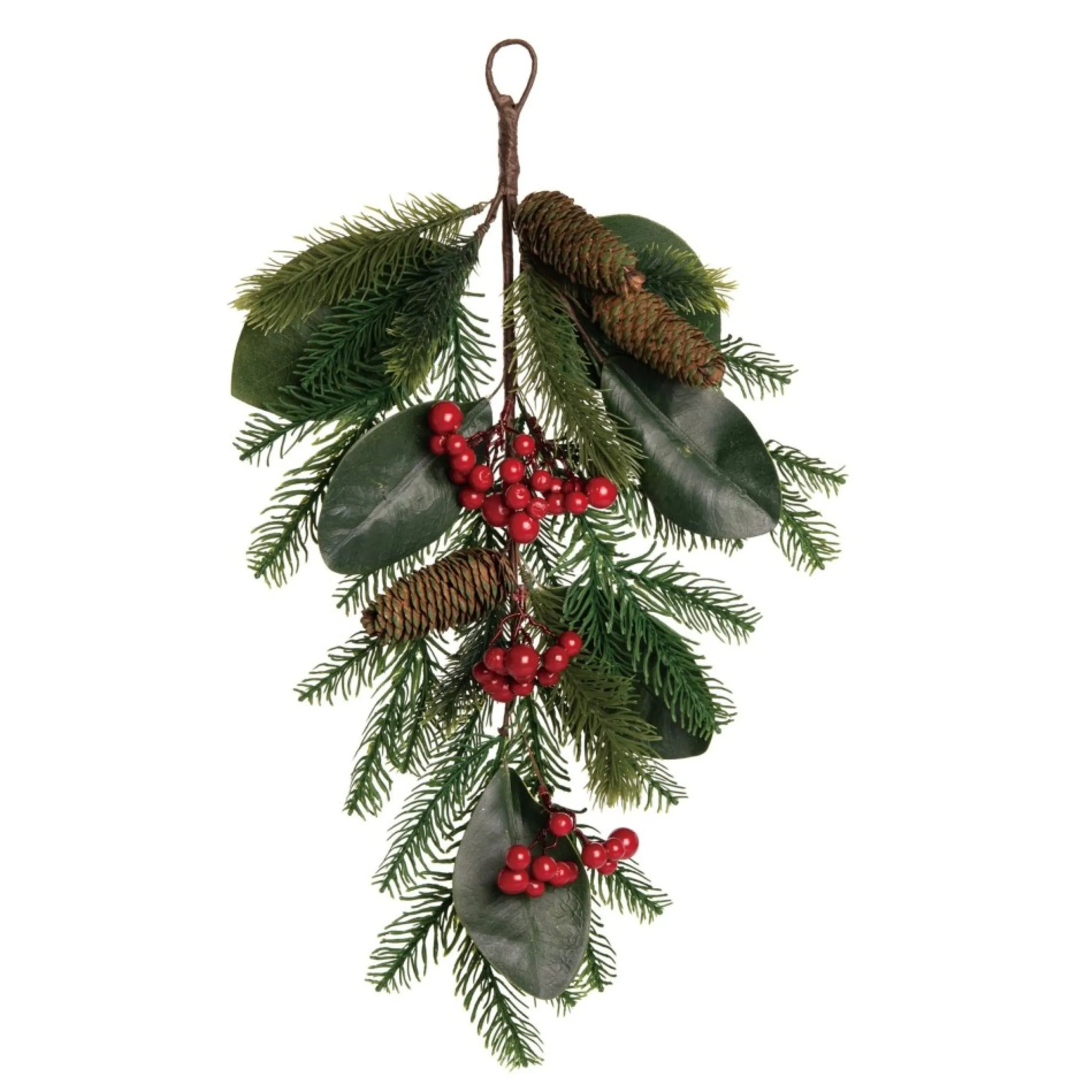 22" Green And Red Holiday Berry Christmas Teardrop Swag, Unlit