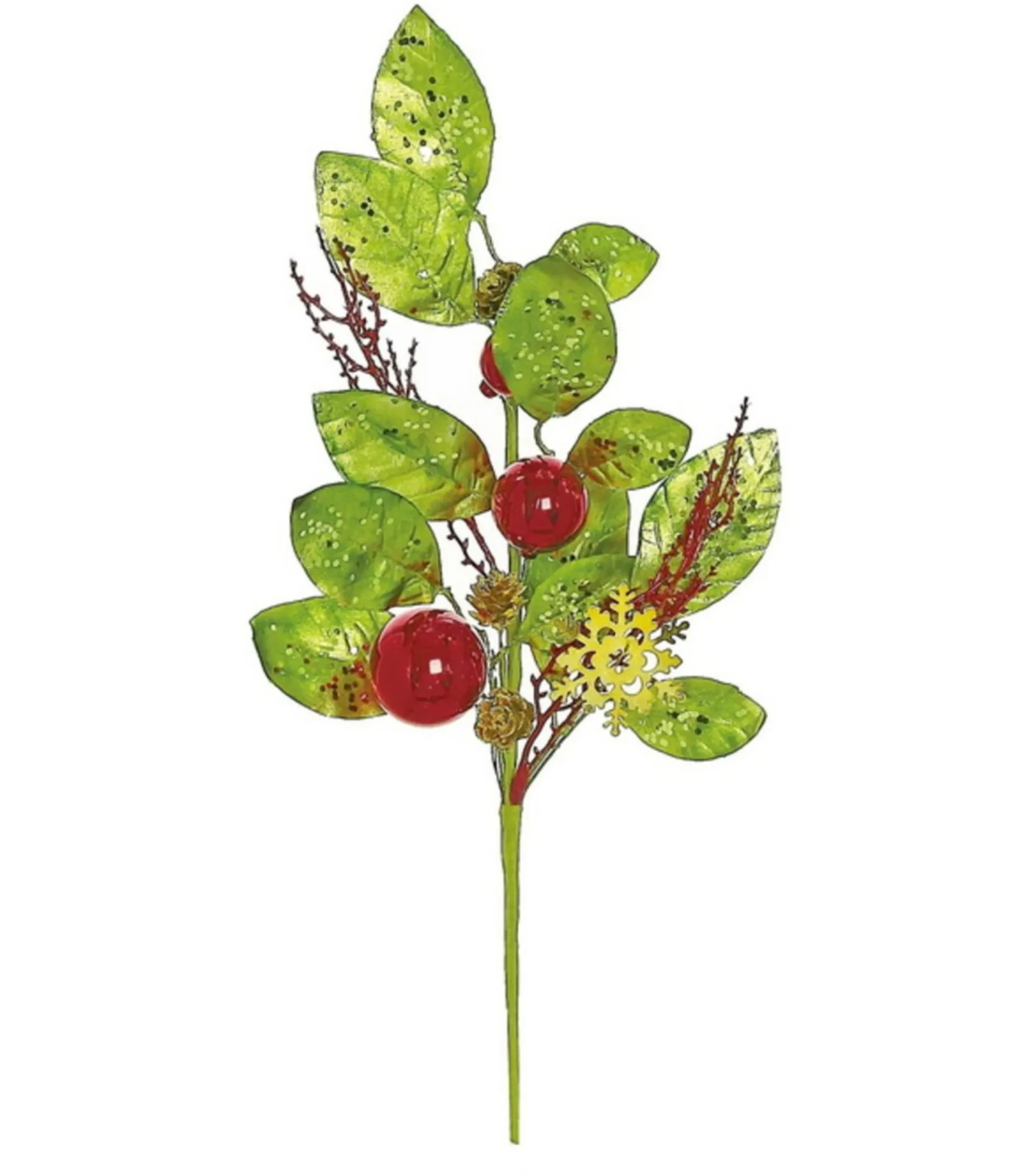 19" Green And Red Leaves With Pine Cones Artificial Christmas Spray