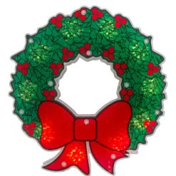 11" Green And Red Lighted Wreath Christmas Window Silhouette Decoration