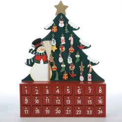 15.16" Green And Red Snowman With Tree Christmas Advent Calendar