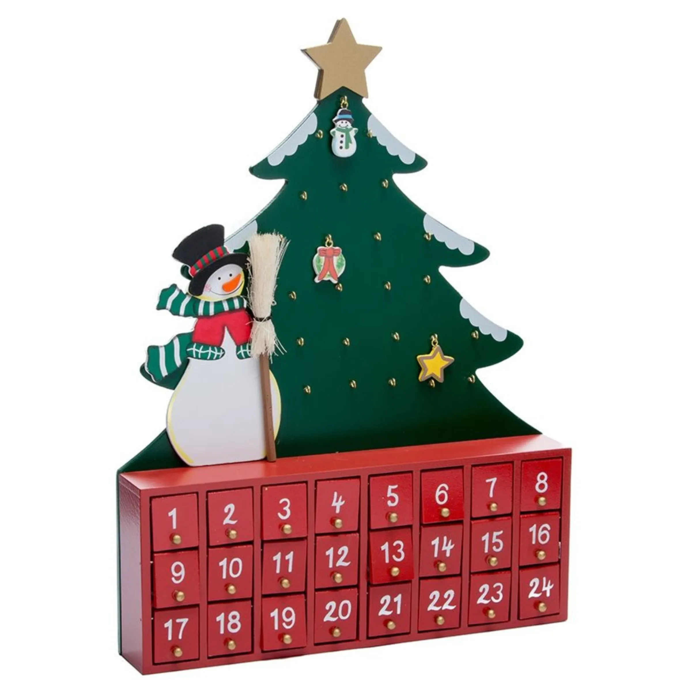 15.16" Green And Red Snowman With Tree Christmas Advent Calendar