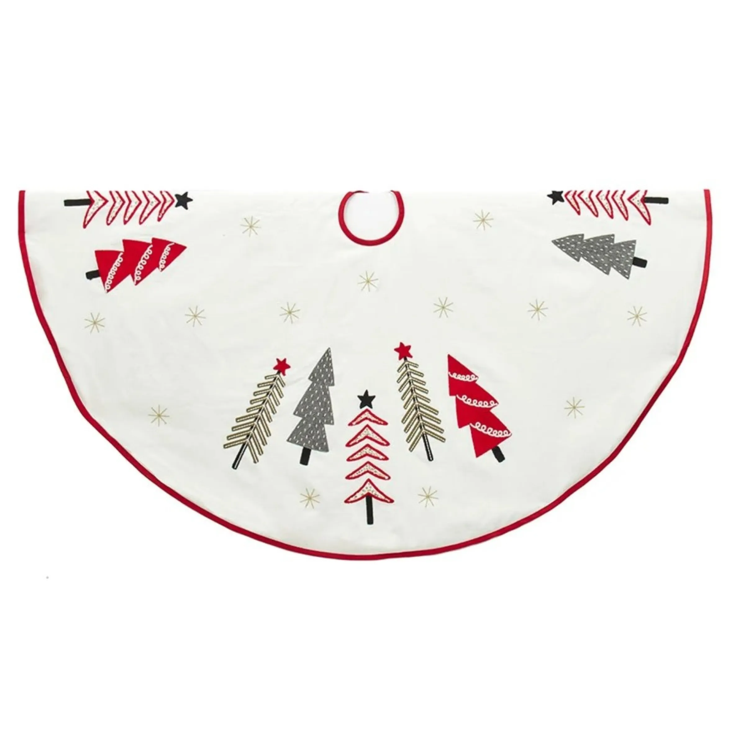 50" Green And Red Tree Embroidered Christmas Tree Skirt