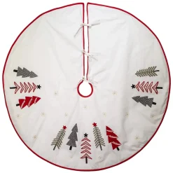 50" Green And Red Tree Embroidered Christmas Tree Skirt
