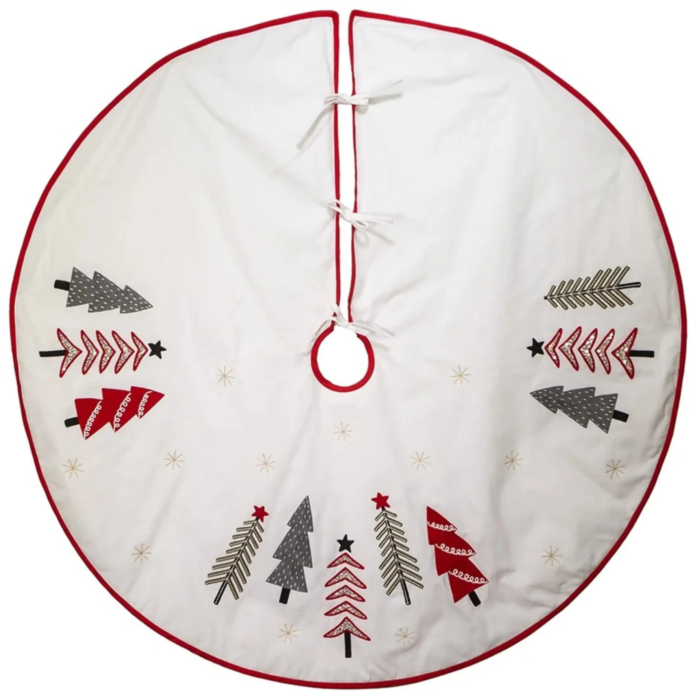 50" Green And Red Tree Embroidered Christmas Tree Skirt