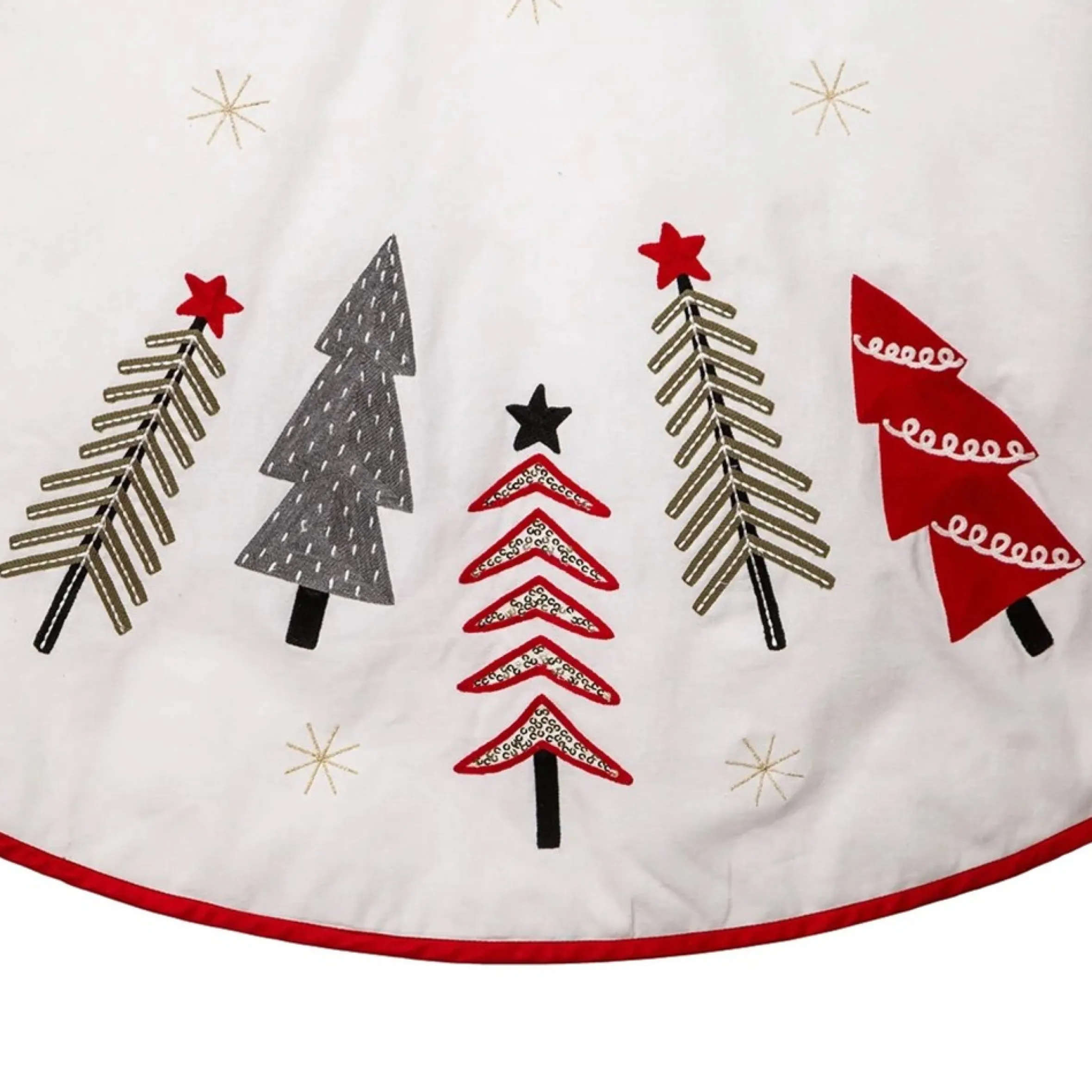 50" Green And Red Tree Embroidered Christmas Tree Skirt