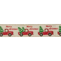 Green And Red Vintage Trucks With Christmas Trees Wired Craft Ribbon 2.5" X 16 Yards