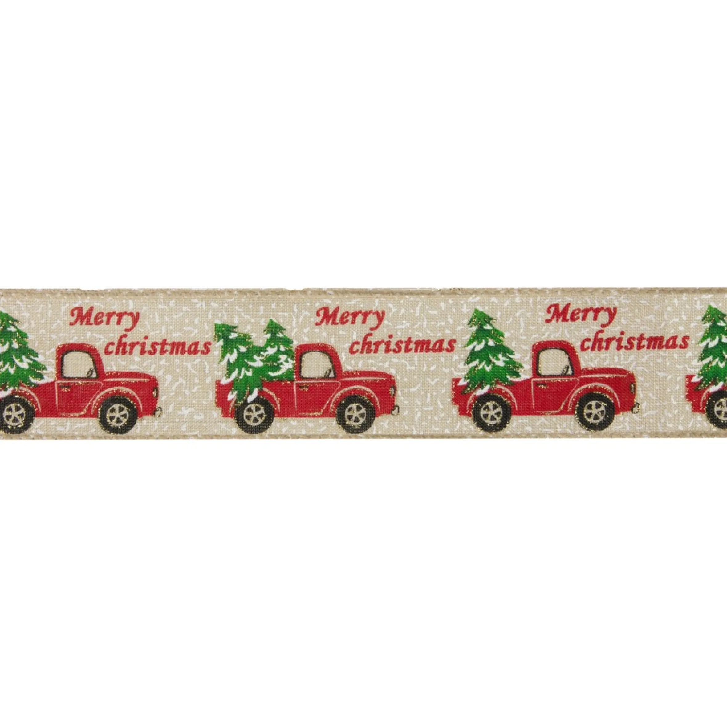 Green And Red Vintage Trucks With Christmas Trees Wired Craft Ribbon 2.5" X 16 Yards