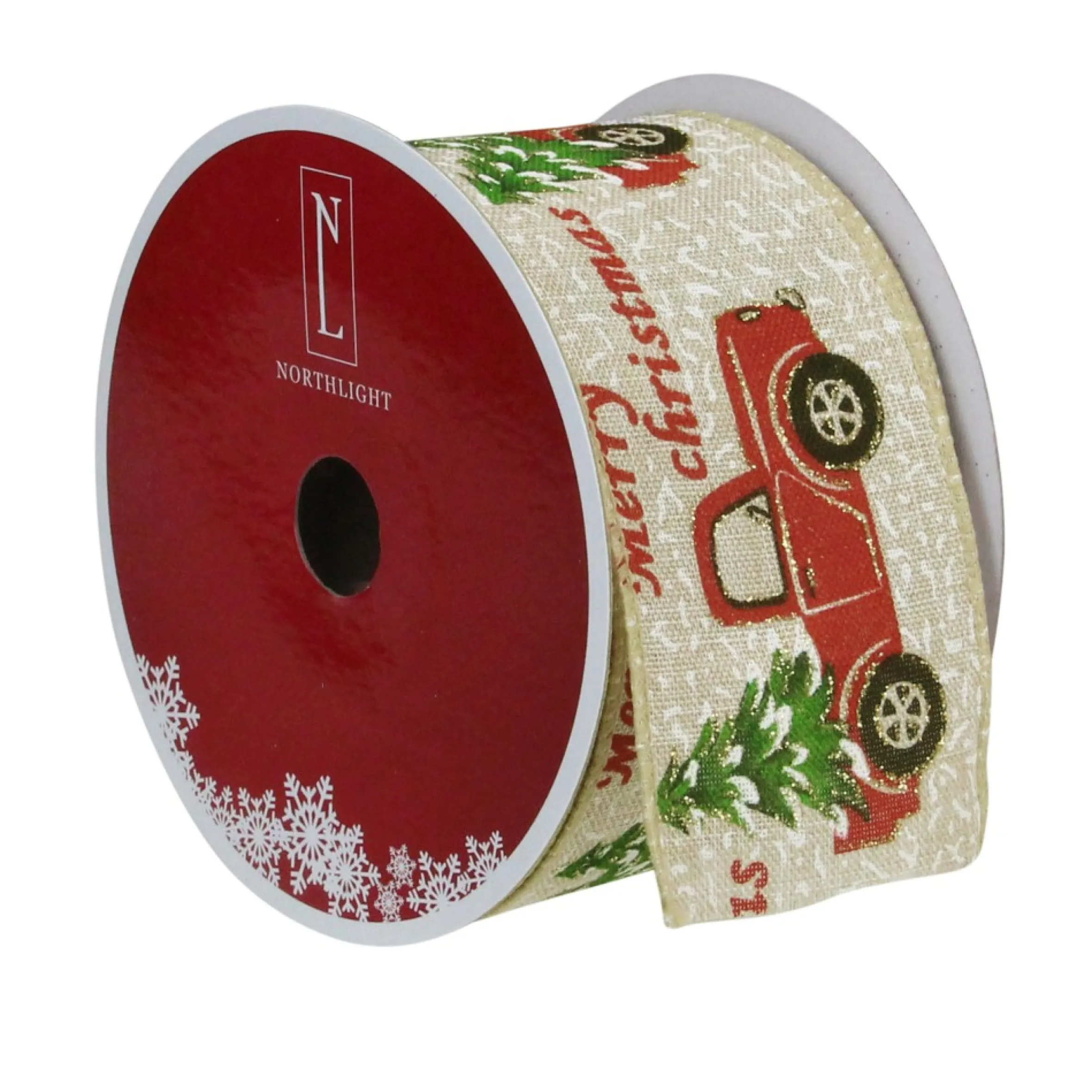 Green And Red Vintage Trucks With Christmas Trees Wired Craft Ribbon 2.5" X 16 Yards