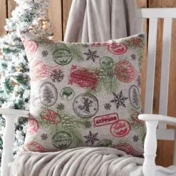 18" Green And Red Workshop Christmas Square Throw Pillow