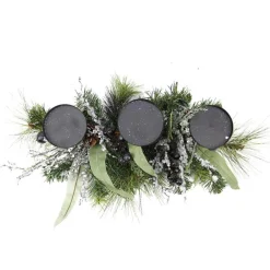 22" Green And Silver Mixed Pine With Blueberries Christmas Candle Holder Centerpiece